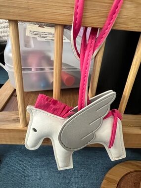 White Pegasus Bag Charm with Hot Pink Mane